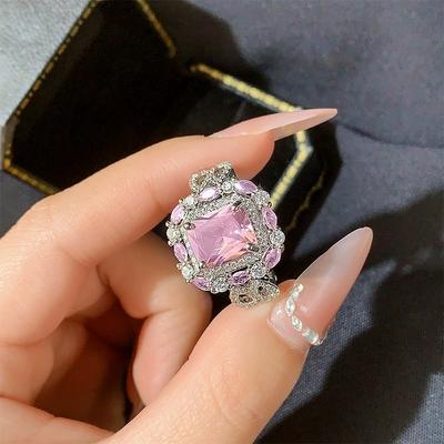 Neuer Sterling Silber Eis Schliff Rosa Hochkohlenstoff Zirkonia Verlobung Ältere Damen Ring Hochzeit