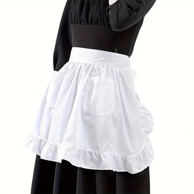 Dual Pockets Maid Apron with Ruffled Cooking Half Apron Home Use Cafes Apron  Hotel