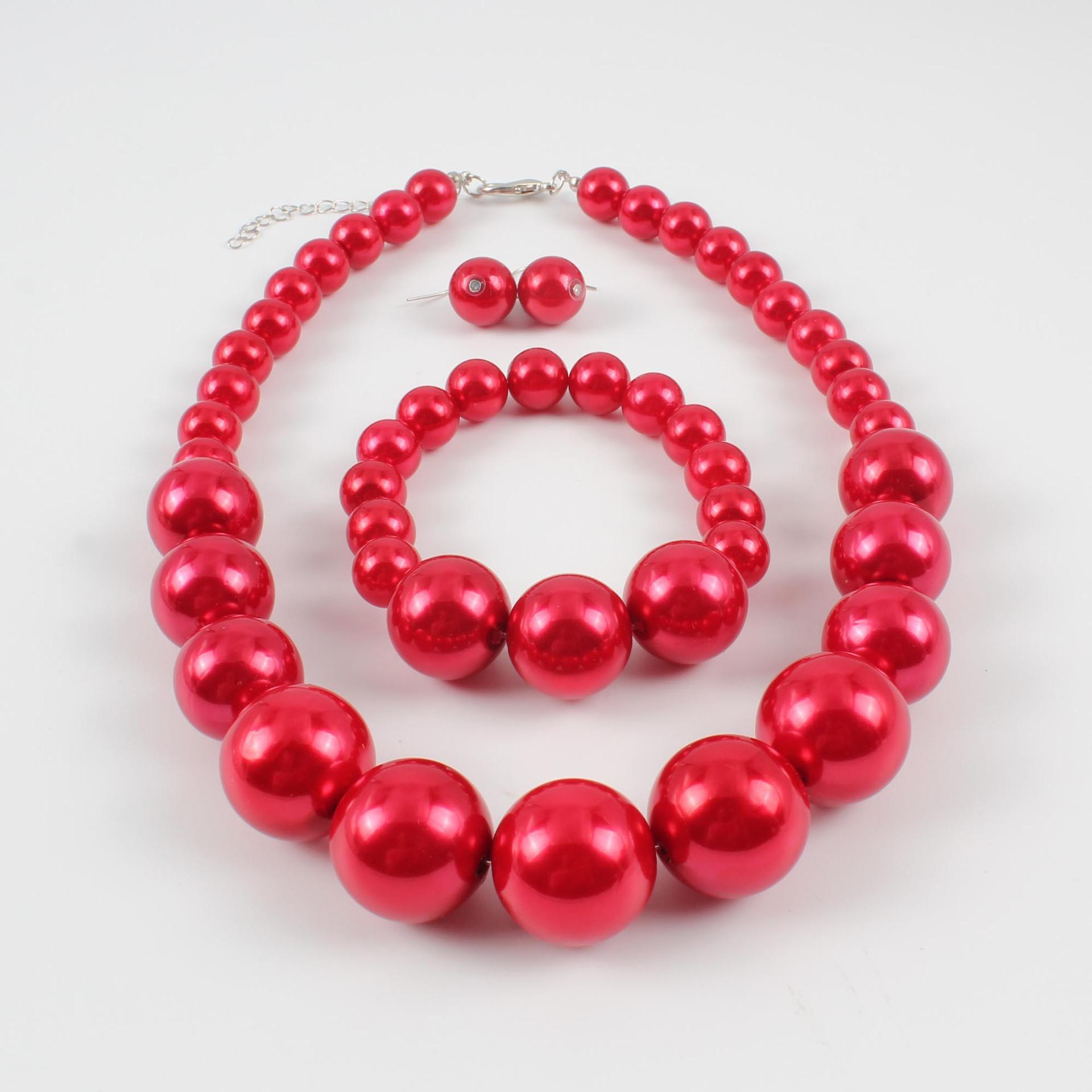 European and American fashion pearl necklace, simple and exaggerated imitation pearl necklace three-piece bridal set
