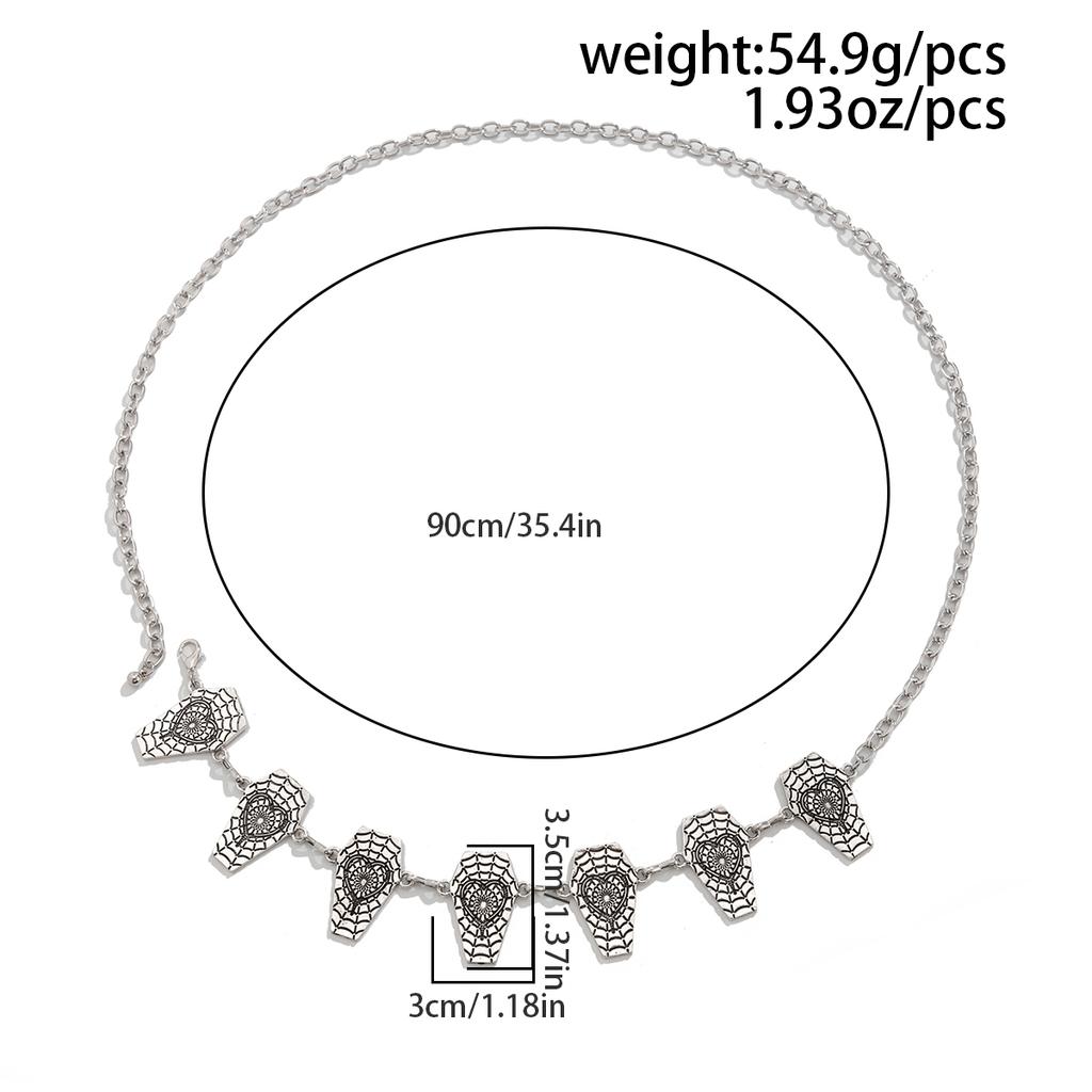 Gothic Spider Web Coffin Cross Adjustable Y2K Belt Silver Color Metal Waist Chain Women Vintage Skirt Waistband Halloween