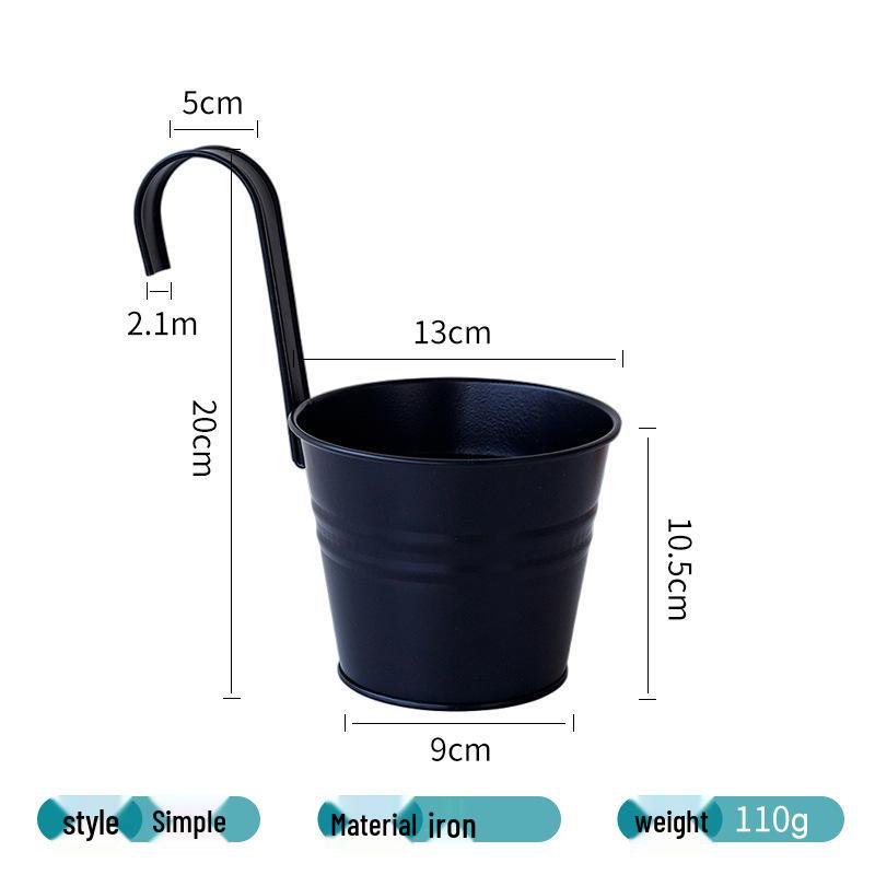 Hanging Tin Flower Pot with Detachable Hook for Courtyard or Fence