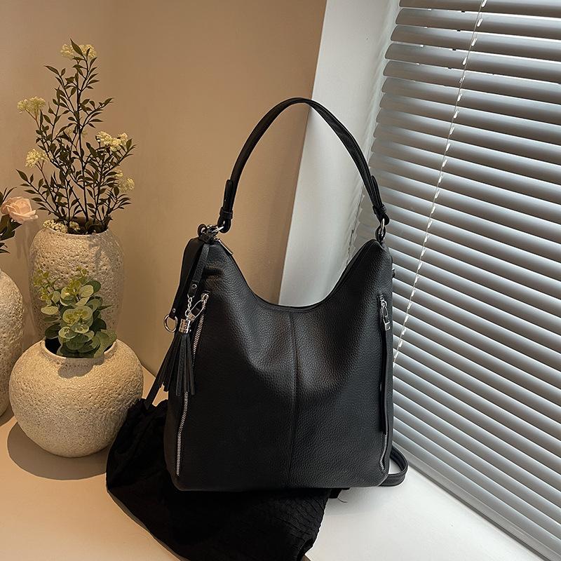 Women Double Zipper Decor Tote Bag New Fashion Versatile One Shoulder Underarm Bag Autumn Winter Large Capacity Crossbody Bag