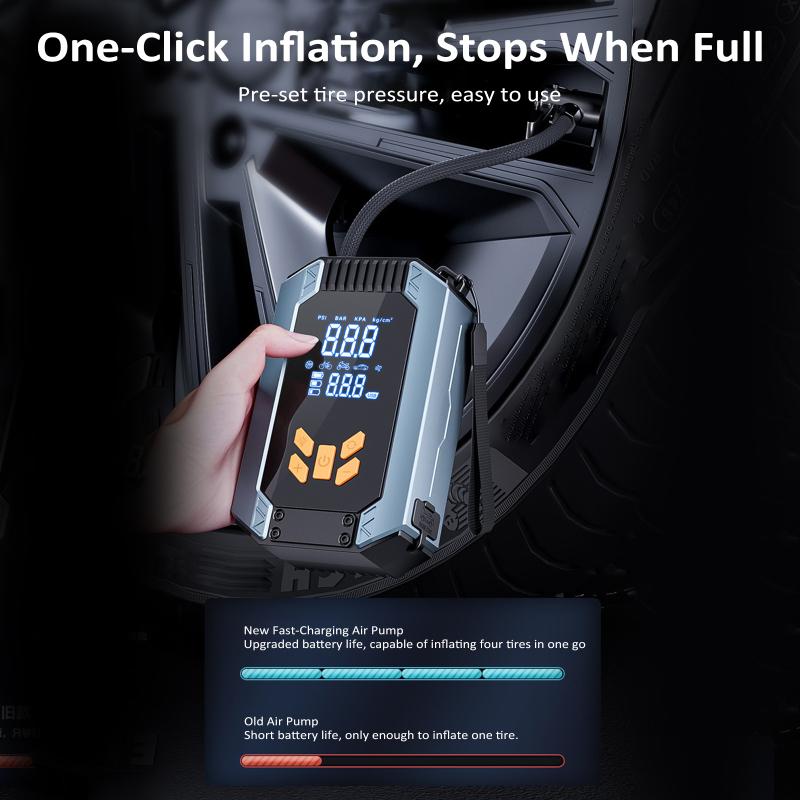 Portable Tire Inflator Portable Air Compressor 150PSI Cordless Air Pump with LCD Display Screen Battery Clamp for Car Motorcycle