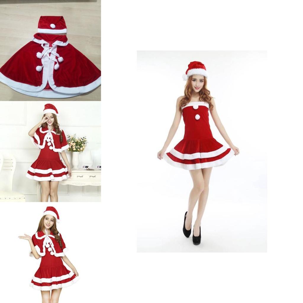 Weihnachten Weihnachtsmann Erwachsener Damen Roter Plüschkleid Anzug