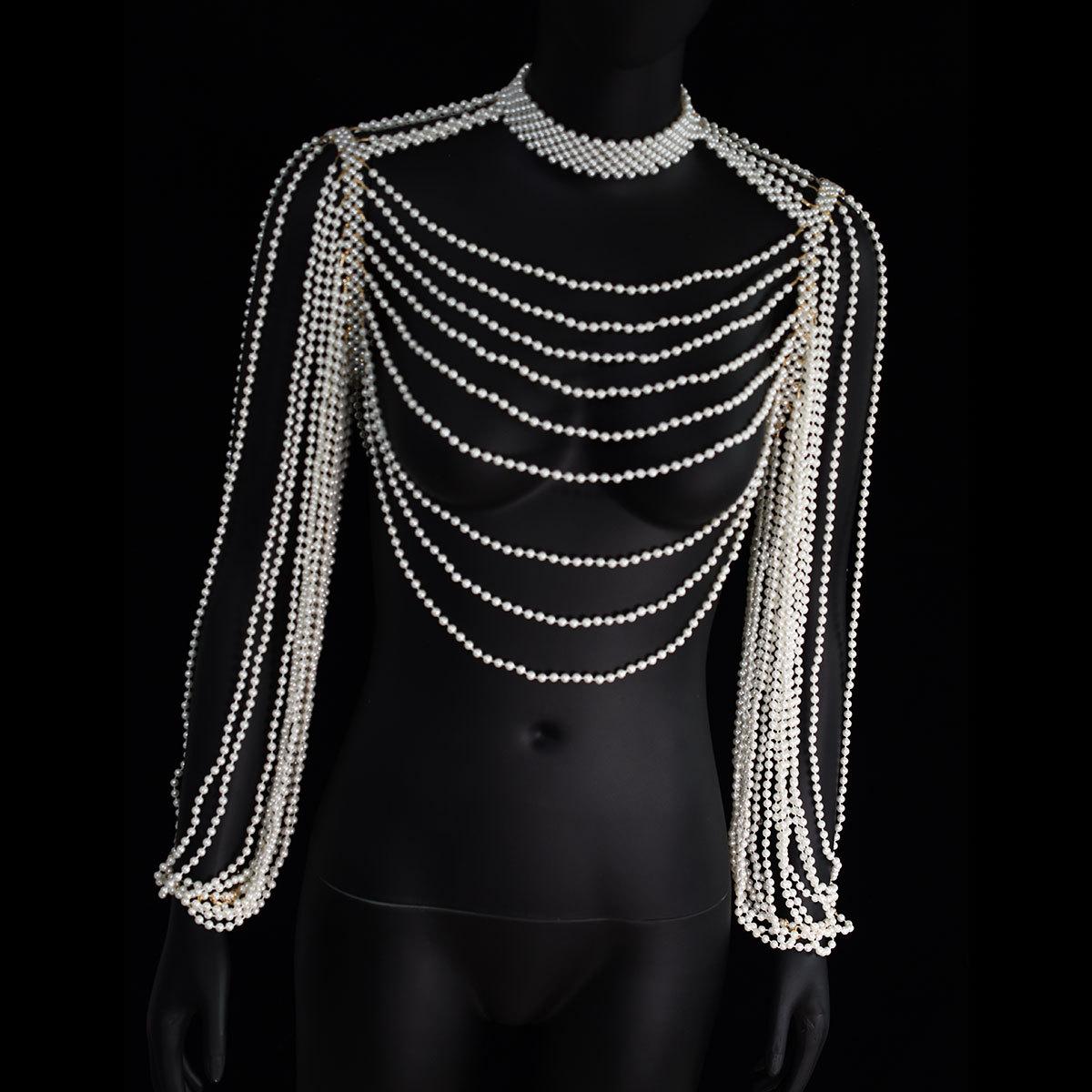 

Handwoven Pearl Finger Chain Bra Chain Shoulder Chain Body Chain Stage Costume Ornament Body Chai