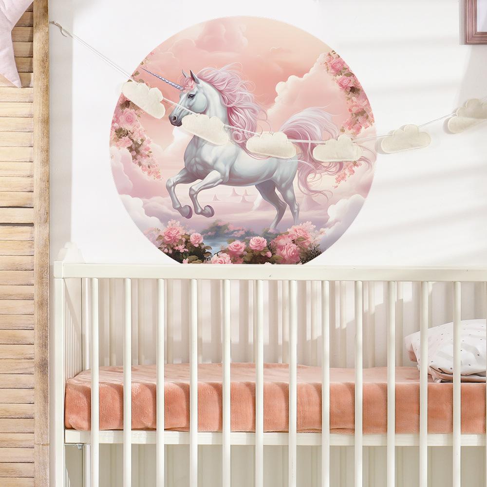 Watercolor Cartoon White Horse Flower Leaf Wall Sticker for Bedroom Living Room Entrance Background Decoration Self-Adhesive