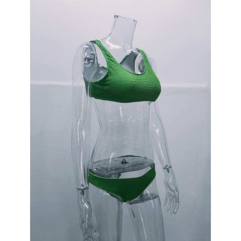 Women's solid color specialty fabric ruffled fabric bikini macaron color two-piece swimsuit