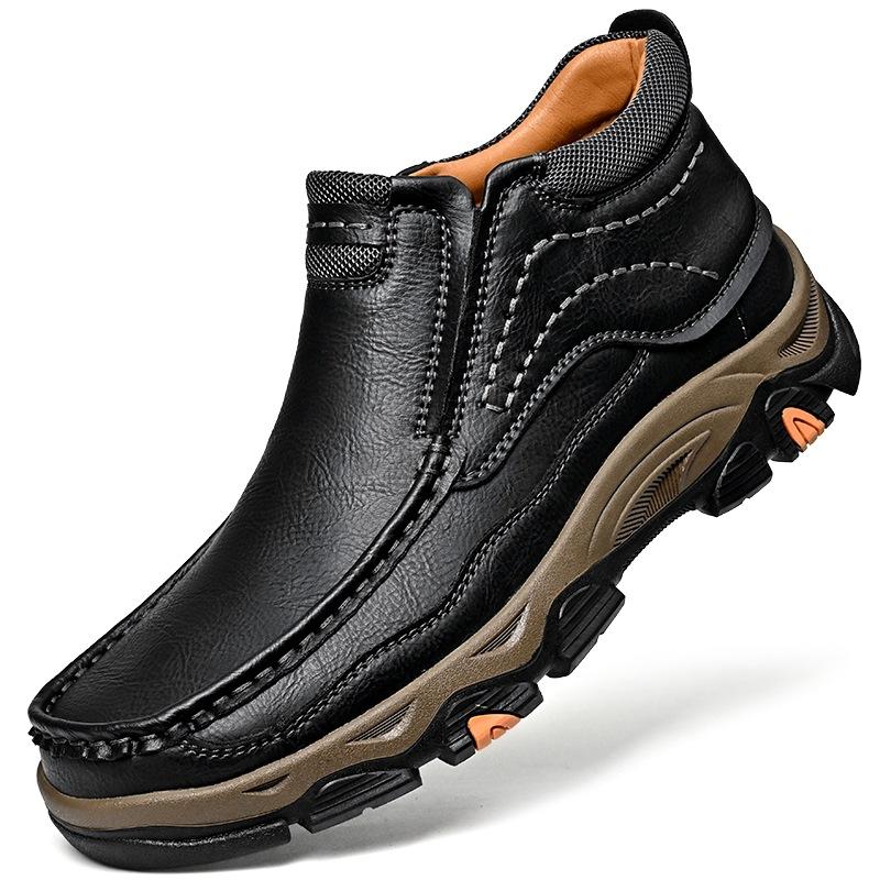 Men's Waterproof Slip On Faux Leather Hiking Booties for Male Outdoor Non-Slip Walking Sneakers Casual Loafers Work Shoes Comfortable Short Boots