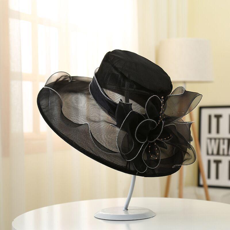 New summer face covering sun protection beach hat female Korean version flower organza sun hat big brim sun hat