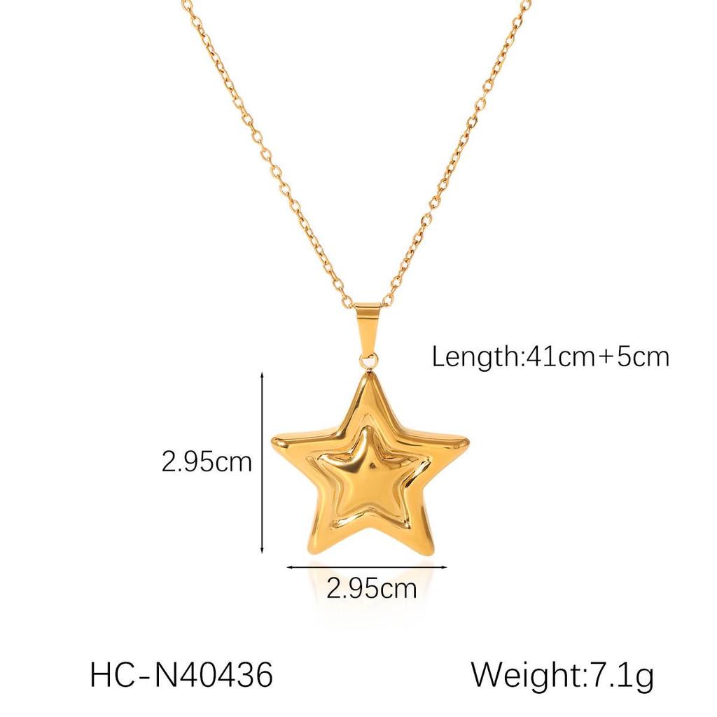 Stainless Steel Gold & Silver Star Pendant Necklace with Open Ring & Star Earrings