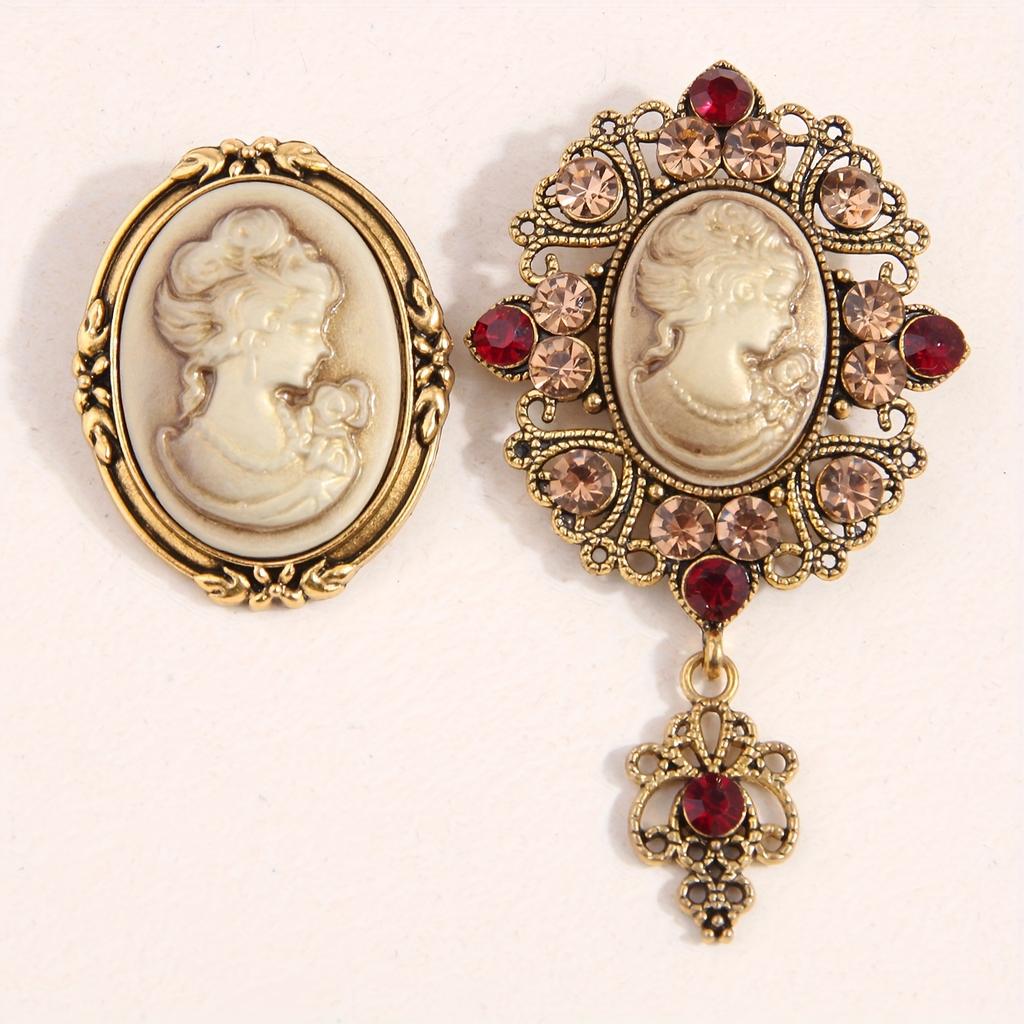 Two-Piece Set Bohemian Luxury Palace Style Embossed Beauty Head Ladies Brooch Suitable for Banquets, Weddings And Daily Wear
