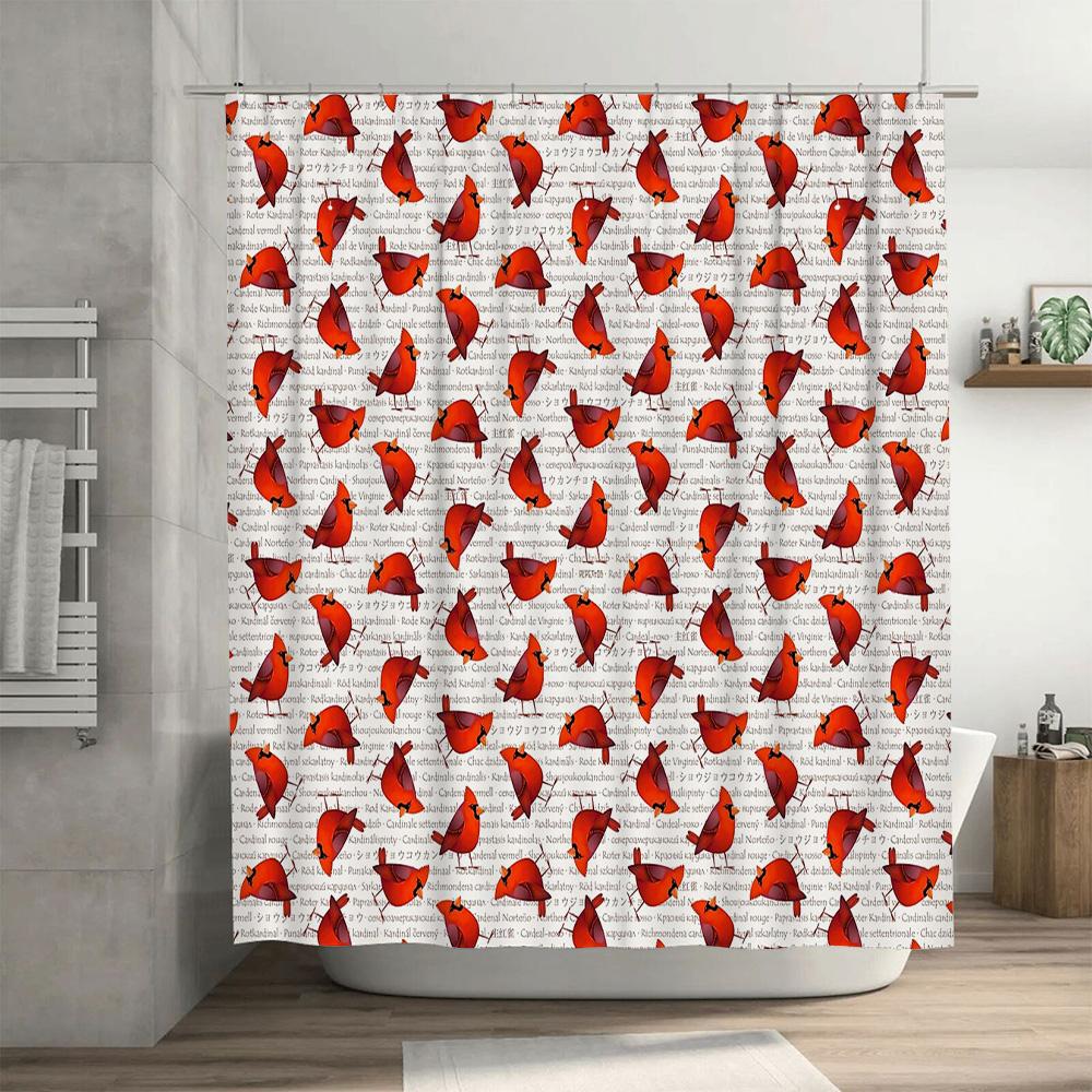 Red Cardinal Bird Shower Curtain Forest Animal Pattern Waterproof Bathroom Decor Home