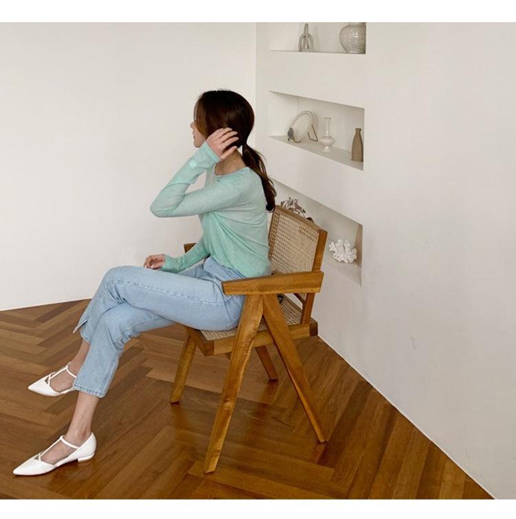 Women's Refreshing Mint Green Sheer Long-Sleeve Round Neck T-Shirt with Same-Day Shipping