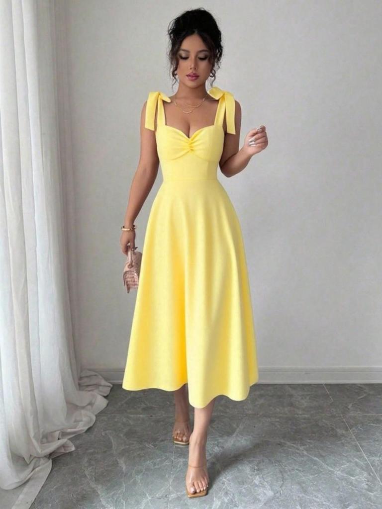 European Spring/Summer Solid Color Waist-cinching Elegant Long Dress