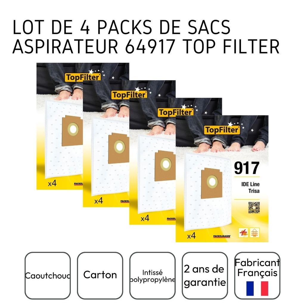 Lot de 4 packs de 4 sacs aspirateur 64917 IDE Line et Trisa TopFilter Premium ref. 9995450