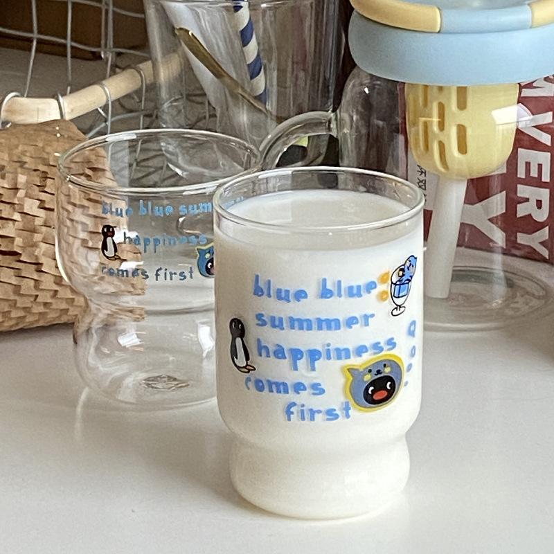 Retro Blaues Queer-Glas, Cartoon Einfache Borosilikat-Wasserbecher, Hochtemperatur-Kaffeetasse, Milch-Frühstückstasse