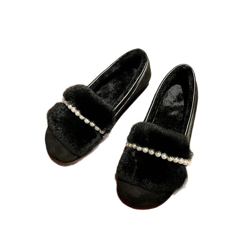 Women's Summer Flat Fur Bean Shoes with Rabbit Hair, Plus Size, Wear Outdoors