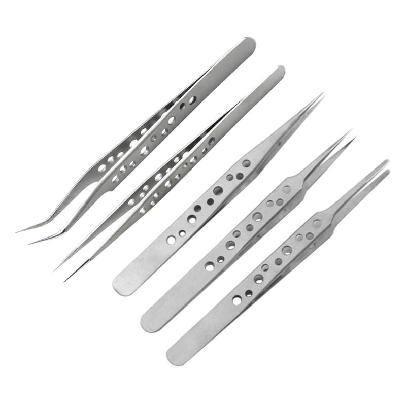 

5Pcs Electronics Industrial Tweezers Anti-static ESD Curved Straight Tip Precision Stainless Steel Forceps Phone Repair 1