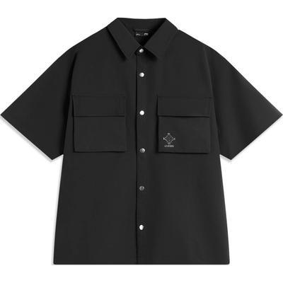 Li Ning Sports Lifestyle Series Solid Color Button Comfortable Breathable Polo Loose Short Sleeve Shirt Men Shirts Black ASHU239-2