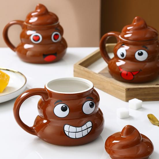 Ceramic Poop Cup 500ml Creative Coffee Mug with Spoon Comfortable Grip Tea Mug Novelty Drinkware Gifts