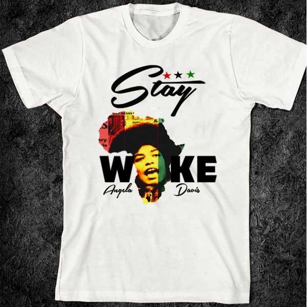 Black History  Malcolm X Angela Davis Melanin Stay Woke Tee Unisex T-Shirt S