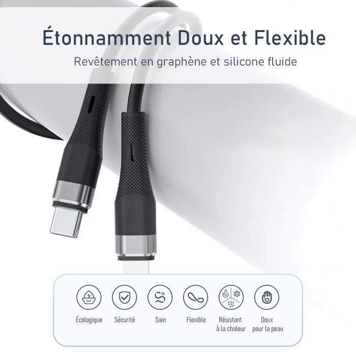 Câble USB-C vers USB-C Charge Rapide 60W pour Samsung Galaxy A16 A15 A14 A13 A25 A35 A55 A53 A05s A36 - Noir 1M