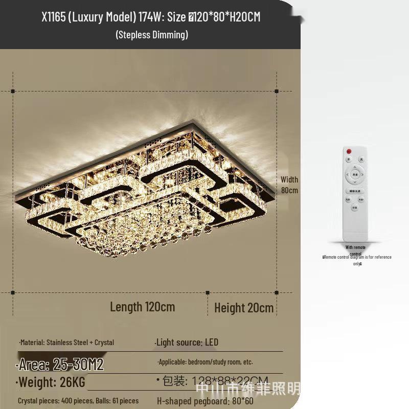 Gold Square LED Crystal Ceiling Lamp Set for Living Room & Master Bedroom