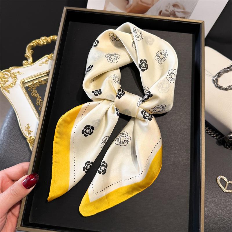 New Satin Hair Scarf Women Handkerchief Print Female Head Bandana Small Neck Muffler Hijab Lady Girl 70*70cm Square Shawls
