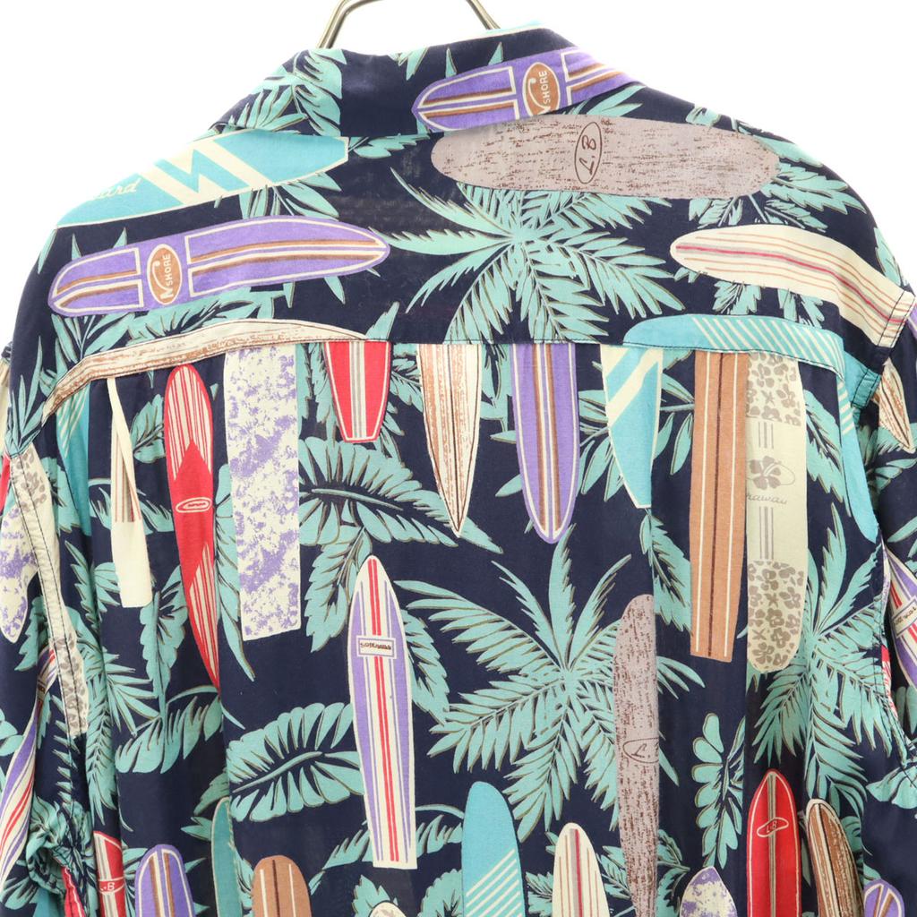 EDWIN Surfboard Pattern Short Sleeve Aloha Shirt XL Navy Open Collar Men's Used