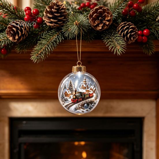 Seasonal Decorative Gifts Light Up Christmas Scene Ball Ornament with Warm LED Glowing Holiday Story for Clear Acrylic Hanging Balls Tree Decor