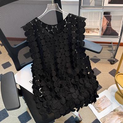 DIMANAF 2025 Nova Camiseta Feminina Tricô Renda Colete Sem Mangas Vazado Verão Básicos Tops Camisetas Soltos