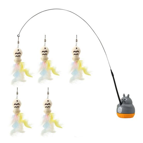 Rotating Cat Teaser Stick Interactive Cat Toy with Feathered Teaser Heads 360-Degree Rotating Base Detachable Wand Self-Play Toy for Small Medium