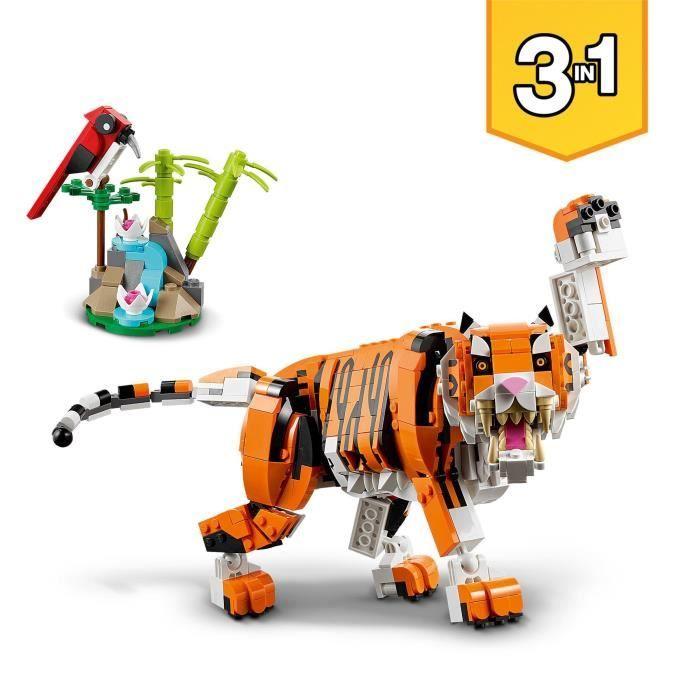 LEGO 31129 Creator 3-en-1 Sa Majesté Le Tigre, Jouet Et Figurine Animaux, Se Transforme En Panda, Et Poisson, Enfants Dès 9 Ans