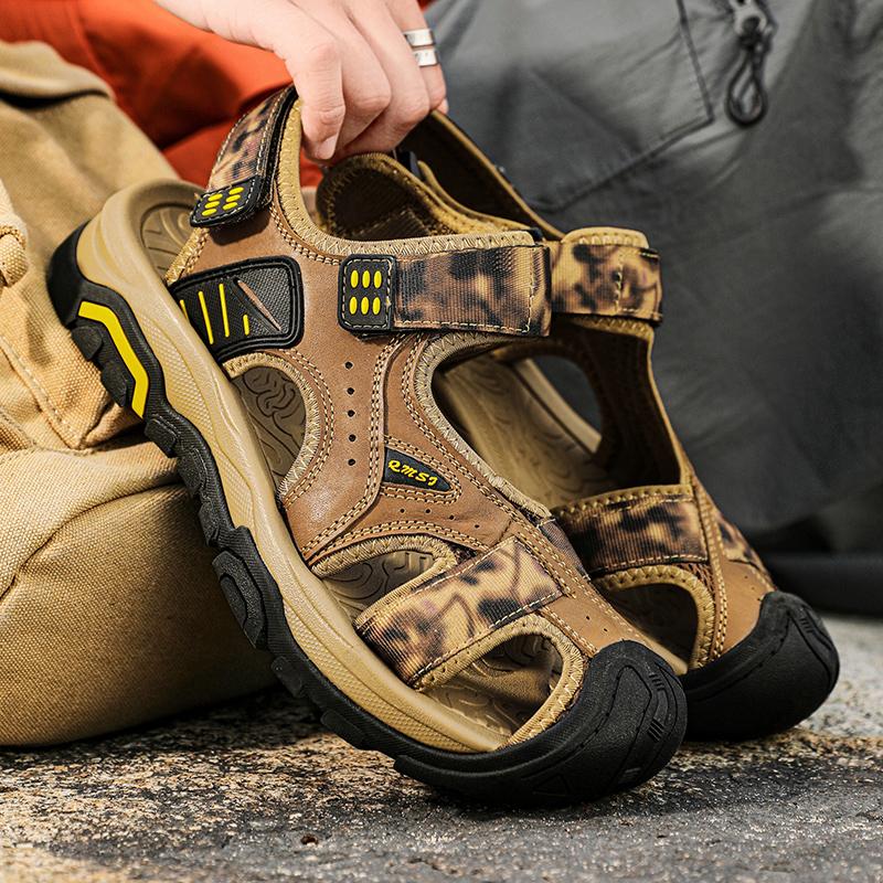 Fashion Brand Summer Classic Mens Sandals Outdoor Protective Toe Hiking Leather Beach Sandals Soft Breathable Non-slip Casual Men Shoes