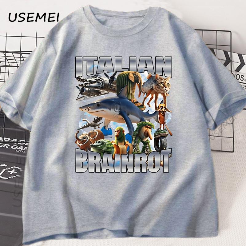 Italian Brainot T Shirt Funny Meme Graphic Tees Men Women Vintage T-shirt Trendy Cotton Summer Short Sleeve Y2k Streetwears