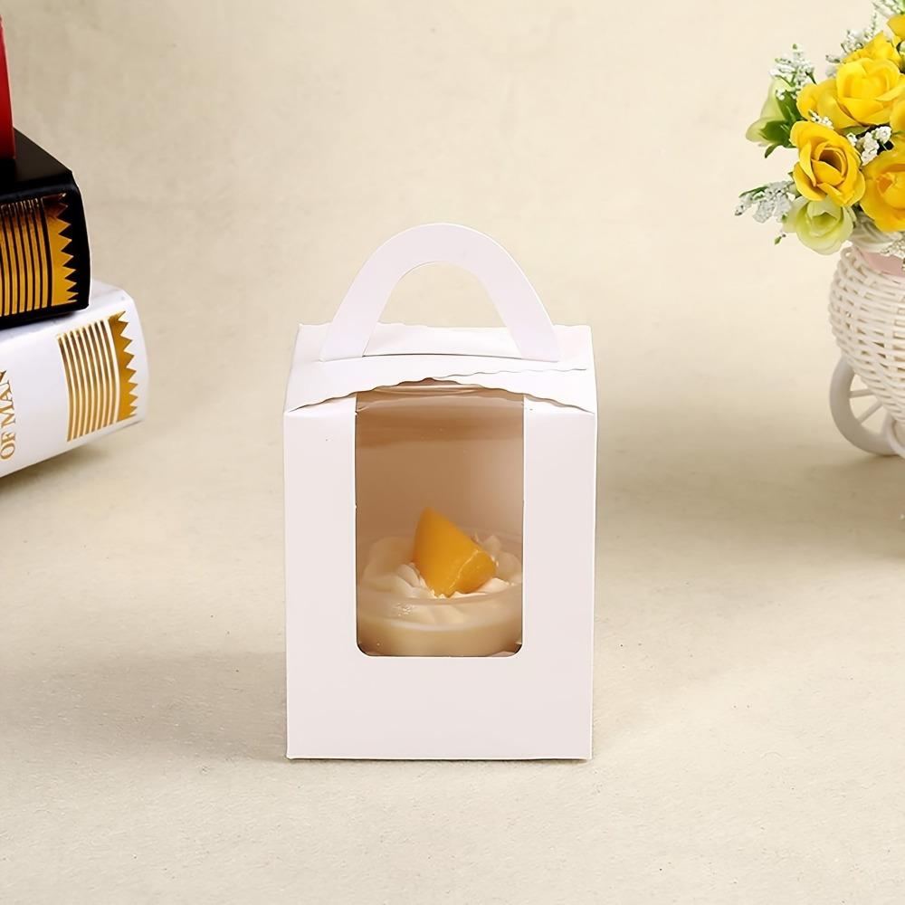 30 Stück Weiße Geschenkverpackung, Einzel-Cupcake-Boxen mit Klarsichtfenster und Griff, Papier-Gebäckbehälter für kleine Kuchen, Muffins