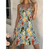 Women's Casual Bohemian Style, Summer Deep V-Neck Spaghetti Strap Midi Dress