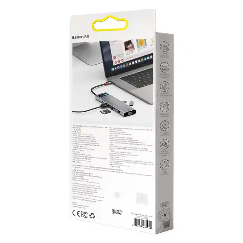 Hub 11W1 Baseus Metal Gleam Series, Usb-C Do 3X Usb 3.0 + 2X Hdmi + Usb-C Pd + Ethernet Rj45 + Microsd/Sd + Vga + Aux