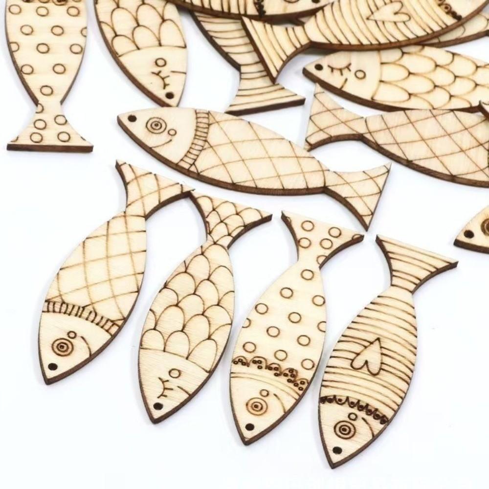 40PCS Unfinished Wooden Fish Cutouts Blank Fish Shape Wood Slice Fish Hanging Ornament  Kids Crafts