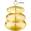 Goldener 3-stöckiger Dessert-Kuchenständer 27x27cm, Eleganter Servier-Display-Turm für Feiertagsparty-Treffen, Halter für Kuchen und Snacks