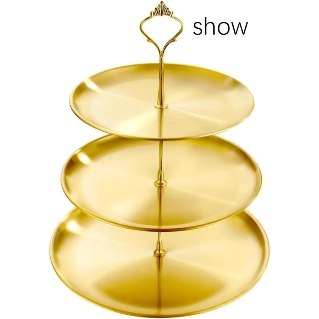 Goldener 3-stöckiger Dessert-Kuchenständer 27x27cm, Eleganter Servier-Display-Turm für Feiertagsparty-Treffen, Halter für Kuchen und Snacks