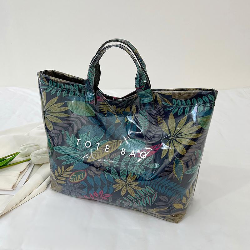 Women's PVC Tote Bag Floral Print Waterproof Fashion Shopping Bag