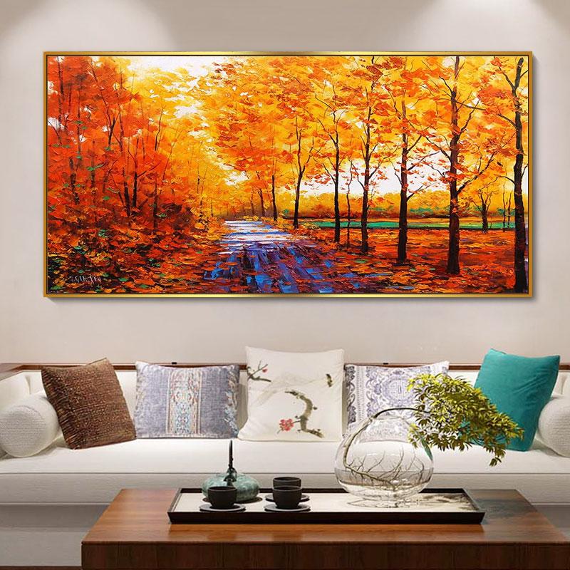 Neue Chinesische Goldene Meile Leinwand Malerei Wand Kunst Gelb Gold Baum Straße Poster Drucke für Wohnzimmer Schlafzimmer Dekoration Cuadros