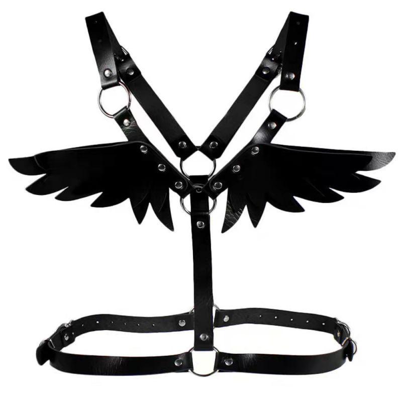 Leather Angel Wings Waistband & Restraint Strap Set for Women - Stage Performance & Erotic Wear