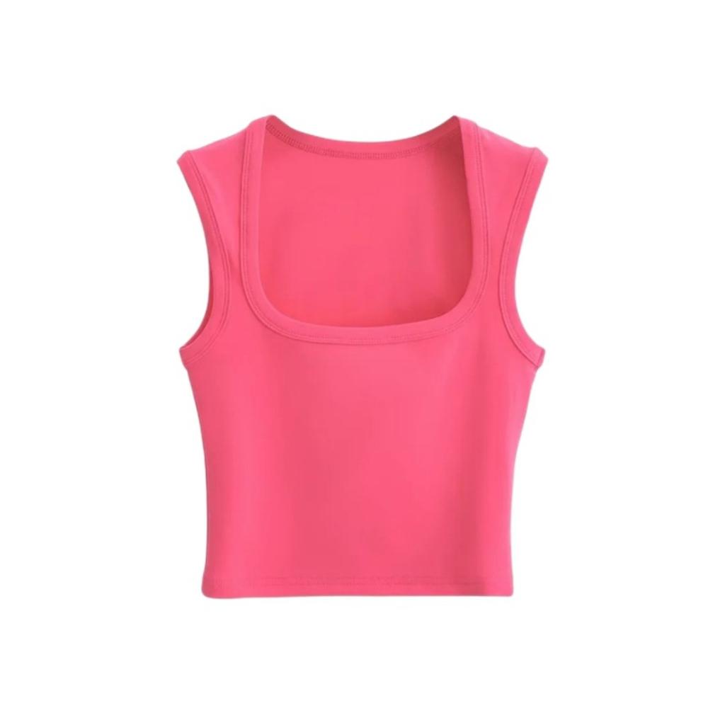 Women's Square Neck Sleeveless Crop Tank Top Slim Fit Solid Basic Camisole Shirt