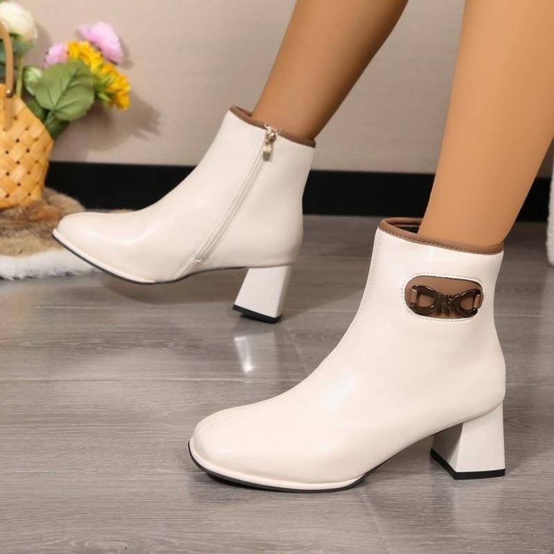 Fashion Autumn and Winter New Style Comfortable and Versatile Casual Square Toe Thick Heel Solid Color Fashion High Heel Women's Boots
