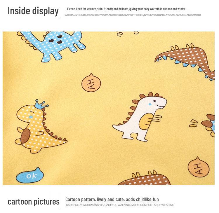 Baby Milk Silk Warm Cartoon Print Underwear Set - High Waist, Belly Protection, Plus Velvet for Infants & Toddlers (Autumn/Winter).