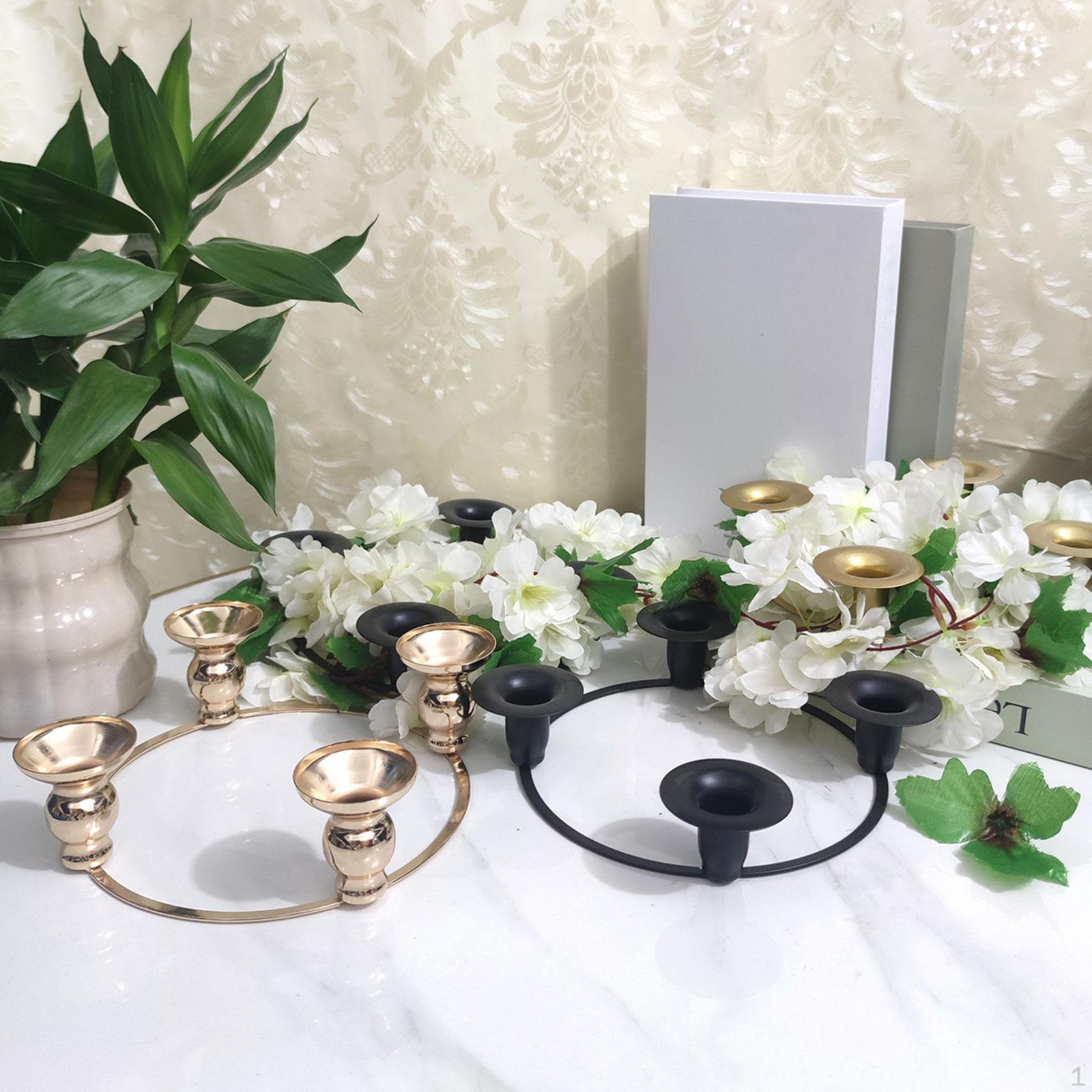 

4 Cup Candle Holder Stand Birthday Gift Tea Table Ornament Iron for Office Balck