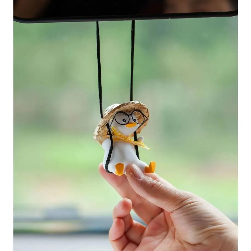 Cute swing duck car pendants, holiday swing duck car interior decoration and glasses rearview mirror pendants, car parts