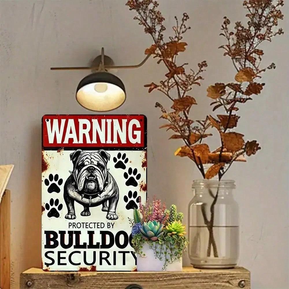 Panneau Métallique de Sécurité Bulldog Fer Robuste Décor Mural Vintage Panneau d'Avertissement pour Maison Garage Bar Jardin